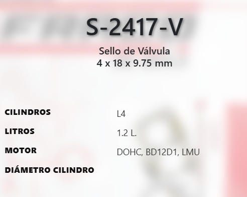 Imagen de S-2417-V JUEGO DE SELLOS DE VALVULA CHEVROLET AVEO SPARK 1.2L 1.5L L4 DOHC BD12D1 LMU L2B 16V 10-18