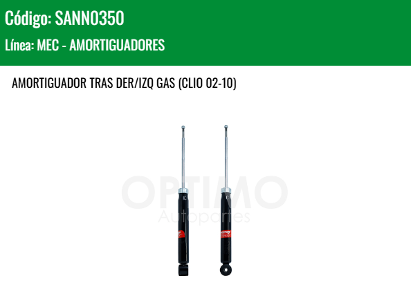 Imagen de SANN0350 AMORTIGUADOR TRASERO DER/IZQ GAS  NISSAN PLATINA 1.6L L4 02-10 RENAULT CLIO 1.6L L4 02-10