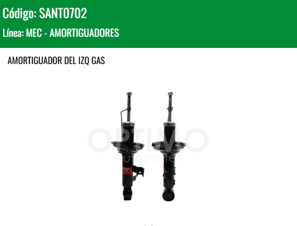 Imagen de SANT0702 AMORTIGUADOR DELANTERO IZQUIERDO GAS TOYOTA HILUX 2WD 2.7L 2.8L 06-25