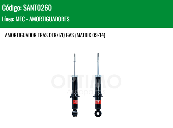 Imagen de SANT0260 AMORTIGUADOR TRASERO DER/IZQ GAS TOYOTA COROLLA 1.8L 2.4L 09-13 MATRIZ 09-14