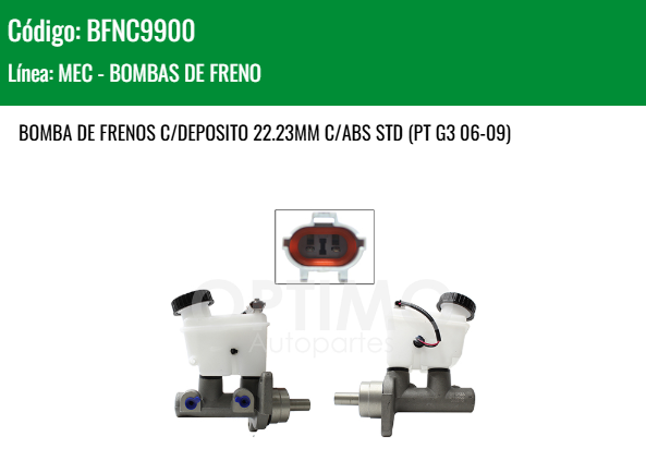 Imagen de BFNC9900 CILINDRO MAESTRO DE FRENOS CHEVROLET AVEO 1.6L L4 07-17 PONTIAC G3 06-09 22.23MM STD C/ABS