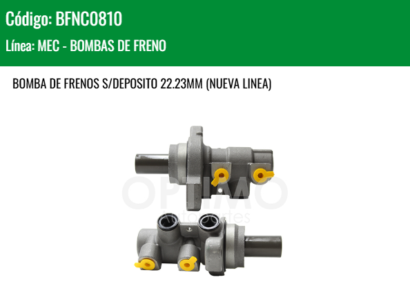 Imagen de BFNC0810 CILINDRO MAESTRO DE FRENOS CHEVROLET SPARK NG 1.4L L4 16-21 22.23MM
