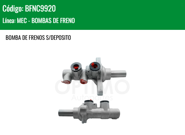 Imagen de BFNC9920 CILINDRO MAESTRO DE FRENOS CHEVROLET AVEO 1.5L L4 18-23