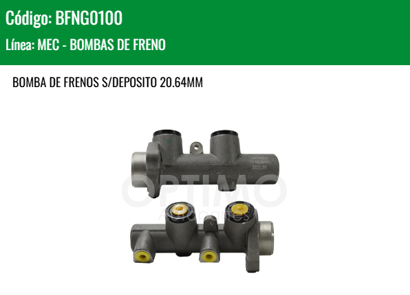 Imagen de BFNG0100 CILINDRO MAESTRO DE FRENOS CHEVROLET MATIZ G2 1.0L L4 06-15 20.64MM