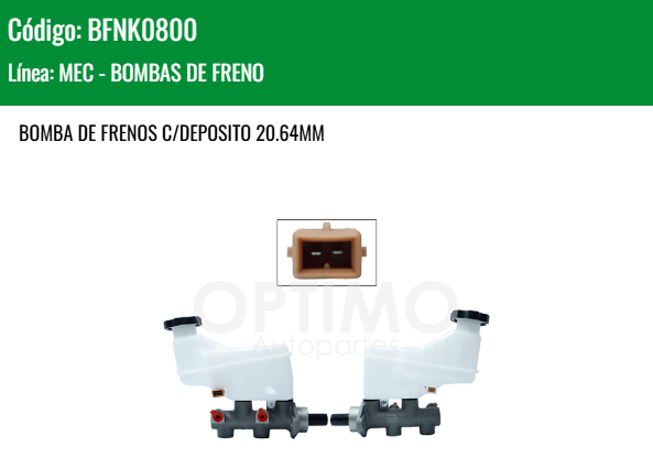 Imagen de BFNK0800 CILINDRO MAESTRO DE FRENOS DODGE I10 1.1L L4 11-14 20-.64MM
