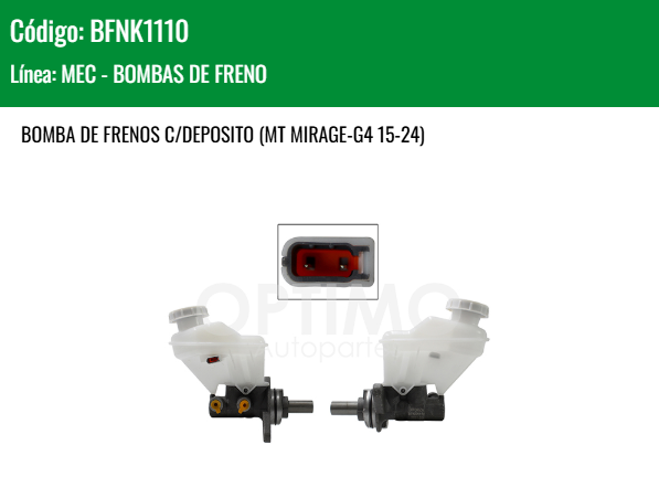 Imagen de BFNK1110 CILINDRO MAESTRO DE FRENOS DODGE ATTITUDE 1.2L L4 15-24 MITSUBICHI MIRAGE G4 15-24