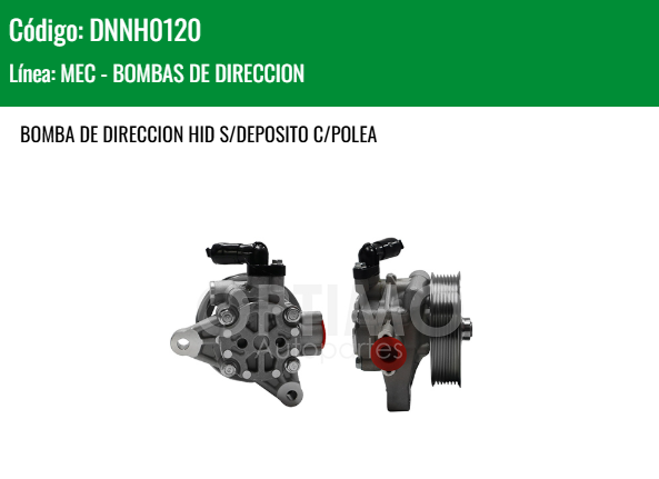 Imagen de DNNH0120 BOMBA DE DIRECCION HIDRAULICA S/DEPOSITO C/POLEA HONDA ACCORD 2.4L L4 08-12