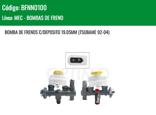 Imagen de BFNN0100 CILINDRO MAESTRO DE FRENOS NISSAN TSURU III 1.6L L4 92-17 TSUBAME 92-04 4 SALIDAS 19.05MM