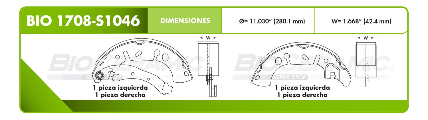 Imagen de BIO1708-S1046 BALATA FRENO DE TAMBOR TRASERA NISSAN SENTRA 13-14