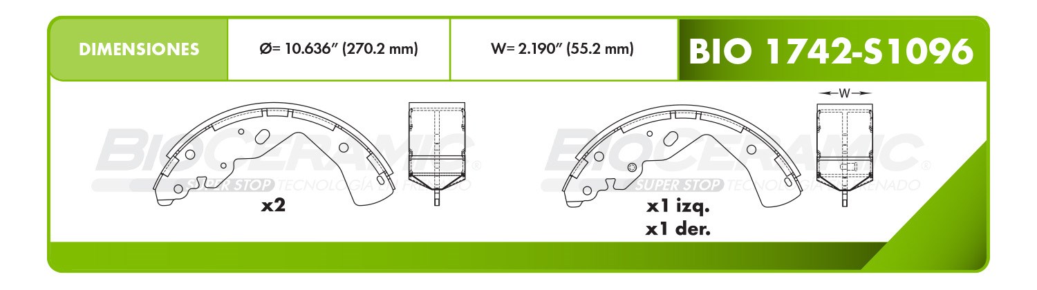 Imagen de BIO1742-S1096 BALATA FRENO DE TAMBOR TRASERA NISSAN NP300 16-22
