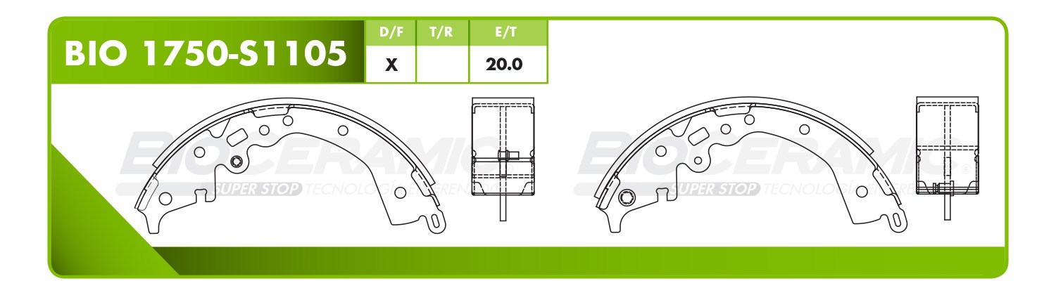 Imagen de BIO1750-S1105 BALATA FRENO DE TAMBOR TRASERA TOYOTA HILUX CABINA SENCILLA 15-18