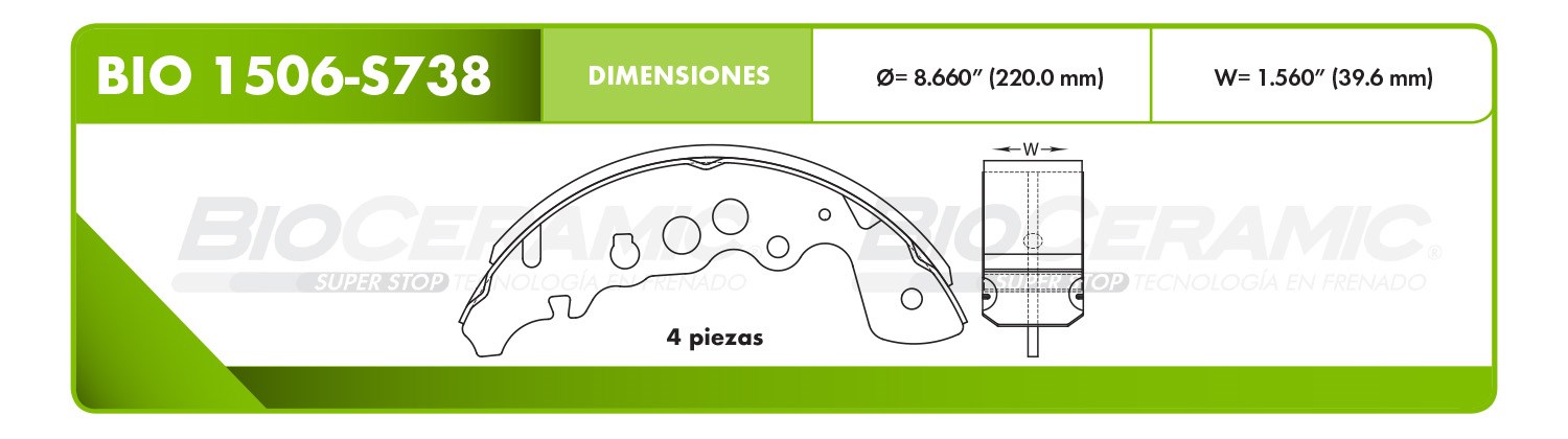 Imagen de BIO 1506-S738 BALATA FRENO DE TAMBOR TRASERA CHEVROLET TRACKER 99-07 SUSUKI GRAND VITARA 99-05
