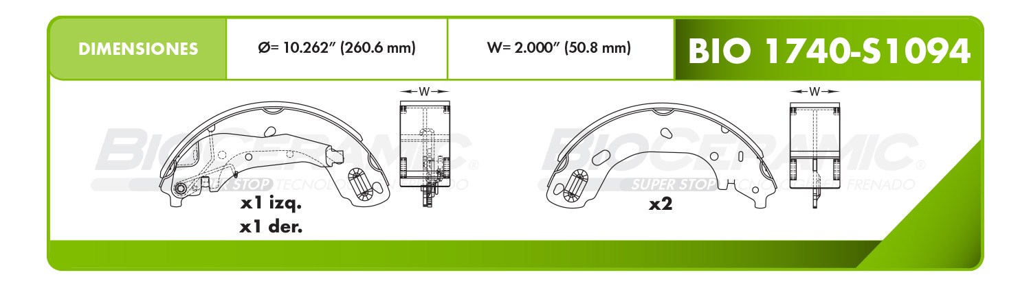 Imagen de BIO1740-S1094 BALATA FRENO DE TAMBOR TRASERA NISSAN NP300 09-16