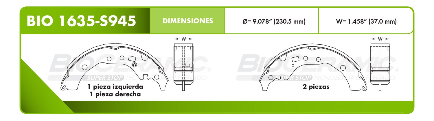 Imagen de BIO 1635-S945 BALATA FRENO DE TAMBOR TRASERA TOYOTA COROLLA 09-19 PRIUS C 12-16 YARIS 2016 YARIS R 2016