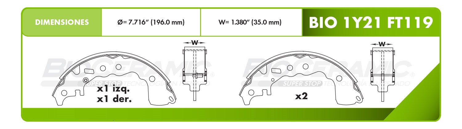 Imagen de BIO1Y21-FT119 BALATA FRENO DE TAMBOR TRASERA NISSAN KICKS 16-19 VERSA 16-22