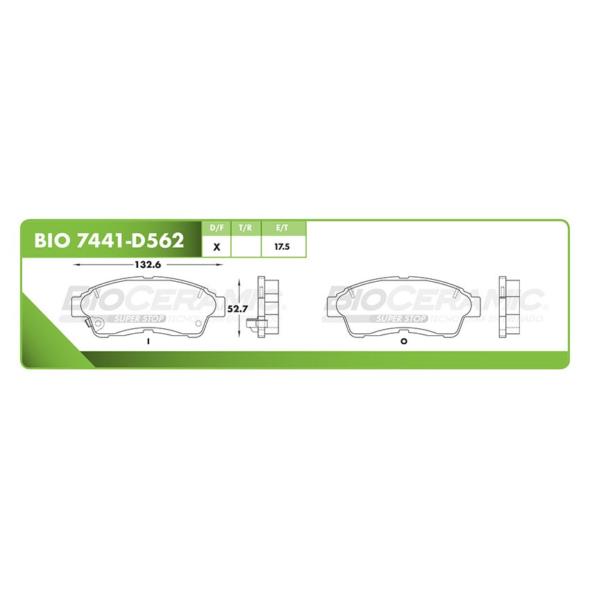 Imagen de BIO-7441-D562 BALATA FRENO DE DISCO DELANTERA TOYOTA CAMRY 92-01 - CELICA 94-98 - COROLLA 93-98 - RAV4 96-00