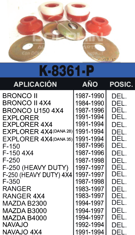 Imagen de K-8361-P GOMA TIRANTE FORD BRONCO II 4X2 4X4 84-90 EXPLORER 4X2 91-94 F100 F150 4X2 87-96 F150 4X4 87-96