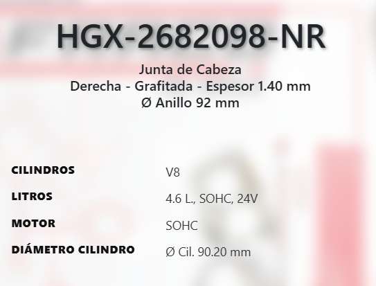 Imagen de HGX-2682098NR EMPAQUE DE CABEZA DERECHO GRAFITO FORD EXPEDITION 5.4L V8 SOHC 24V 05-14 F150 4.6L V8 SOHC 24V 09-10 F150 5.4L V8 SOHC 24V 04-10