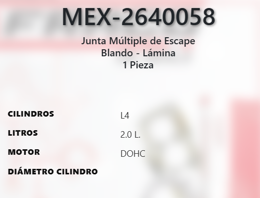 Imagen de MEX-2640058 EMPAQUE MULTIPLE DE ESCAPE FORD FOCUS 2.0L L4 DOHC 16V 12-17