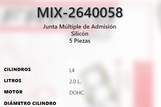 Imagen de MIX-2640058 EMPAQUE MULTIPLE DE ADMISION FORD FOCUS 2.0L L4 DOHC 16V 12-17