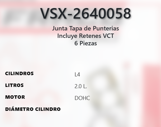 Imagen de VSX-2640058 EMPAQUE TAPA DE PUNTERIAS SILICON FORD FOCUS 2.0L L4 DOHC 16V 12-17