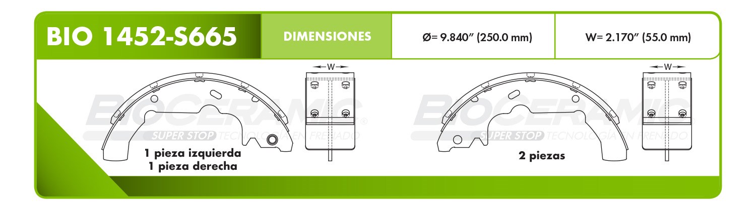 Imagen de BIO 1452-S665 BALATA FRENO DE TAMBOR TRASERA FORD WINDSTAR 95-03 MERCURY VILLAGER 93-03 NISSAN QUEST 93-03