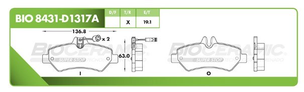 Imagen de BIO8431D1317A BALATA FRENO DE DISCO TRASERA DODGE SPRINTER 2500 06-16 MERCEDES SPRINTER 315 07-14 SPRINTER 316 07-14 SPRINTER CARGO VAN 315 CDI 07-14 VOLKSWAGEN CRAFTER 08-17