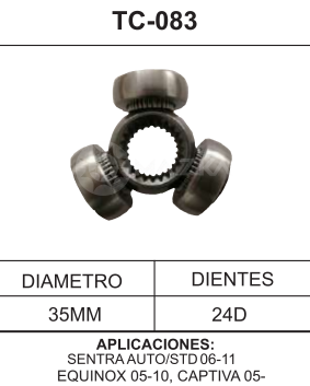 Imagen de TC-083 TRIPOIDE NISSAN SENTRA 06-11 AUT/STD CHEVROLET EQUINOX 05-10 CAPTIVA 05- DIAM. TAZA 35MM 24D