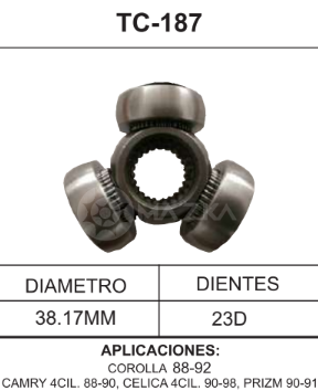 Imagen de TC-187 TRIPOIDE TOYOTA COROLLA 88-92 CAMRY L4 88-90 CELICA L4 90-98 GEO PRIZM 90-91 DIAM. TAZA 38.17MM 23D