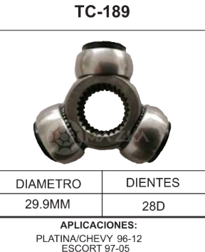 Imagen de TC-189 TRIPOIDE NISSAN PLATINA 96-12 CHEVROLET CHEVY 96-12 FORD ESCORT 97-05 DIAM. TAZA 29.9MM 28D