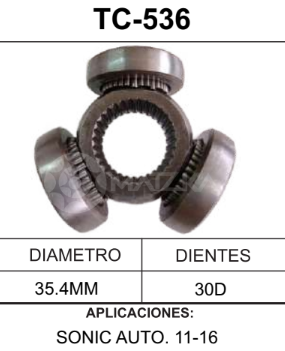 Imagen de TC-536 TRIPOIDE CHEVROLET SONIC AUT. 11-16 DIAM. TAZA 35.4MM 30D