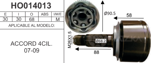 Imagen de HO014013 BALERO ESPIGA LADO RUEDA S/ABS HONDA ACCORD 2.4L L4 AUT. 07-09 CR-V 2.4L L4 AUT 12-16 INT 30D EXT 30D