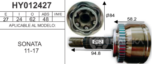 Imagen de HY012427 BALERO ESPIGA LADO RUEDA C/ABS HYUNDAI SONATA 11-17 INT 24D EXT 27D