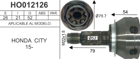 Imagen de HO012126 BALERO ESPIGA LADO RUEDA S/ABS HONDA CITY 1.5L STD/AUT 16-20 FIT 1.5L 15-20 INT 21D EXT 26D