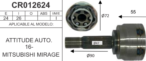 Imagen de CR012624 BALERO ESPIGA LADO RUEDA S/ABS DODGE ATTITUDE AUT. 1.2L 16- MITSUBICHI MIRAGE 16- INT 26D  EXT 24D