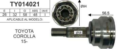 Imagen de TY014021 BALERO ESPIGA LADO RUEDA TOYOTA COROLLA 1.8L C/ABS 09-20 INT 32D EXT 26D TRANSM. AUT-STD
