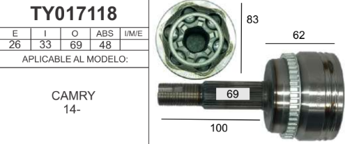 Imagen de TY017118 BALERO ESPIGA LADO RUEDA C/ABS TOYOTA CAMRY 12-17 INT 33D EXT 26D