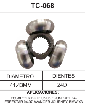Imagen de TC-068 TRIPOIDE FORD ESCAPE 05-08 MAZDA TRIBUTE 05-08 ECOSPORT 14- FREESTAR 04-07 DODGE AVENGER JOURNEY BMW X3 DIAM. TAZA 41.43MM 24D