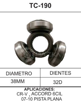 Imagen de TC-190 TRIPOIDE HONDA CR-V 07-12 ACCORD V6 07-10 PISTA PLANA DIAM. TAZA 38MM 32D