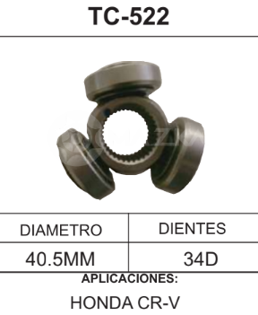 Imagen de TC-522 TRIPOIDE ACURA RDX, TL HONDA CR-V DIAM. TAZA 40.5MM 34D