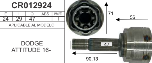 Imagen de CR012924 BALERO ESPIGA LADO RUEDA S/ABS DODGE ATTITUDE 16- MITSUBICHI MIRAGE 16- INT 29D EXT 24D