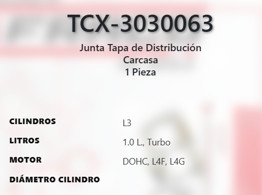 Imagen de TCX-3030063 EMPAQUE TAPA DE DISTRIBUCION CHEVROLET ONIX 1.0L L3 TURBO L4F L4G DOHC 12V 20-23