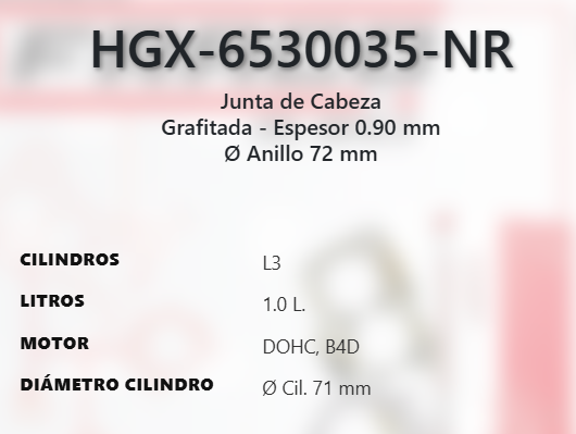 Imagen de HGX-6530035NR EMPAQUE CABEZA GRAFITO RENAULTI KWID 1.0L L3 DOHC B4D 12V 19-22