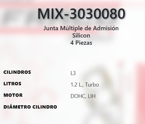 Imagen de MIX-3030080 EMPAQUE MULTIPLE DE ADMISION  BUICK ENCORE GX 1.2L L3 TURBO DOHC LIH 12V 20-25 ENVISTA 1.2L L3 TURBO DOHC LIH 12V 24-25 CHEVROLET TRAILBLAZER 1.2L L3 TURBO DOHC LIH 12V 21-25 TRAX 1.2L L3 TURBO DOHC LIH 12V 24-25