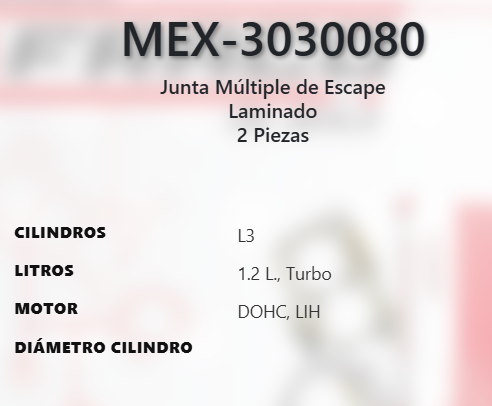 Imagen de MEX-3030080 EMPAQUE MULTIPLE DE ESCAPE BUICK ENCORE GX 1.2L L3 TURBO DOHC LIH 12V 20-25 ENVISTA 1.2L L3 TURBO DOHC LIH 12V 24-25 CHEVROLET TRAILBLAZER 1.2L L3 TURBO DOHC LIH 12V 21-25 TRAX 1.2L L3 TURBO DOHC LIH 12V 24-25