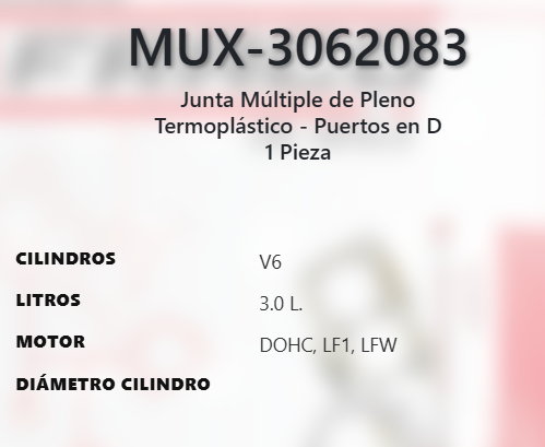 Imagen de MUX-3062083 EMPAQUE MULTIPLE DE PLENO CHEVROLET  CAPTIVA SPORT 3.0L V6 DOHC LF1 LFW 24V 10-15