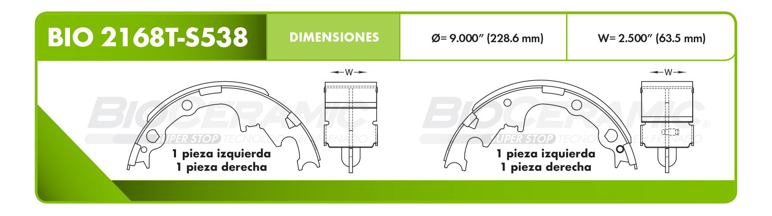 Imagen de BIO2168T-S538 BALATA FRENO DE TAMBOR TRASERA CHRYSLER VOYAGER 89-96 GRAND VOYAGER 89-96 CARAVAN 91-93 JEEP WRANGLER 90-00