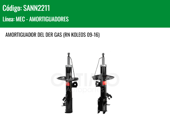 Imagen de SANN2211 AMORTIGUADOR DELANTERO DERECHO GAS NISSAN X-TRAIL 2.5L 08-14 RENAULT KOLEOS 09-16