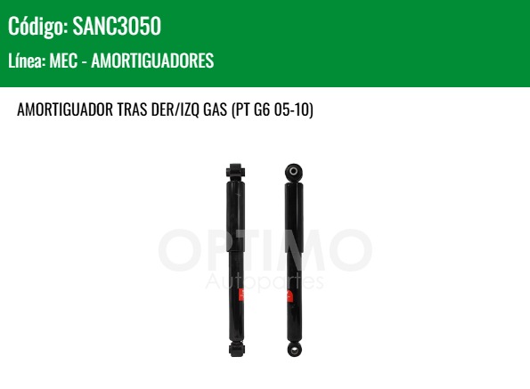 Imagen de SANC3050 AMORTIGUADOR TRASERO DER/IZQ GAS CHEVROLET MALIBU 2.2L 2.4L 3.1L 3.5L 04-17 PONTIAC G6 05-10