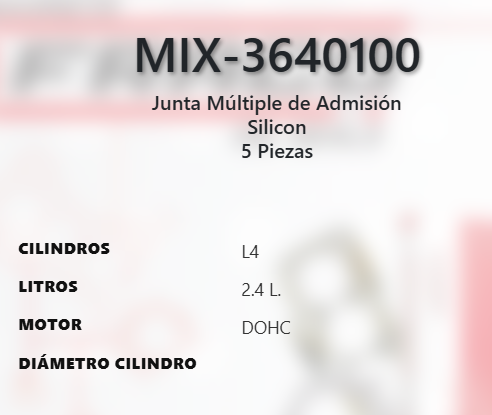 Imagen de MIX-3640100 EMPAQUE MULTIPLE ADMISION  HYUNDAI SONATA 2.4L L4 DOHC G4KC G4KE 16V 06-14